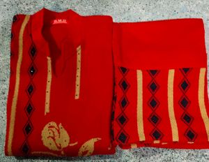 Red Floral Knit Dress Great Condition