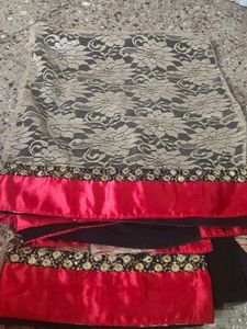 Elegant Lace Saree with Red Border