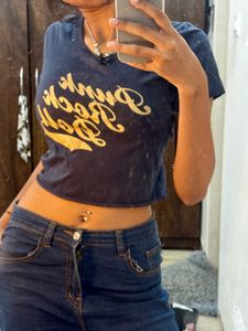 y2k Navy Blue Graphic fitted Crop Top