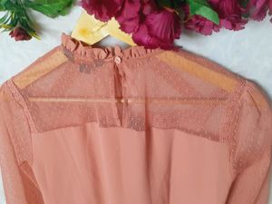 Zink Peach Frill Sleeve Top