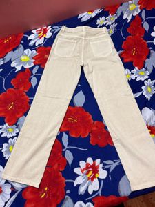 Cream Wide Leg Jeans