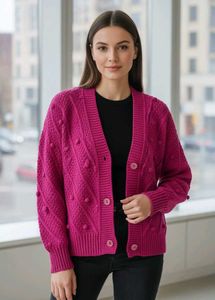 Magenta Knit Cardigan Sweater