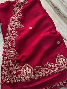 Elegant pink pita work Saree