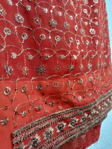 Gorgeous Red &amp; Gold Embroidered Net Saree