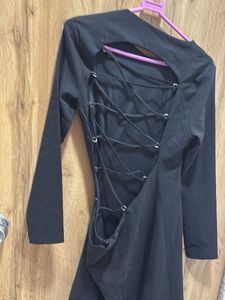 Black Lace-Up Back Mini Dress