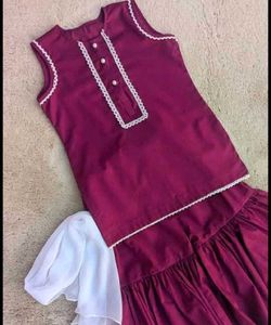 Girls' Maroon Kurta Sharara Set