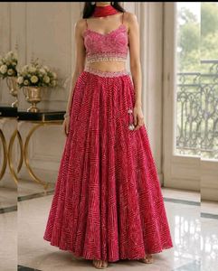 Stunning Pink Bandhani Print Lehenga Choli