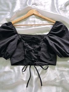 Black Puff Sleeve Crop Top