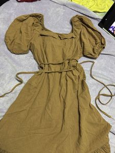 Brown Puff Sleeve Square Neck Dress34-36