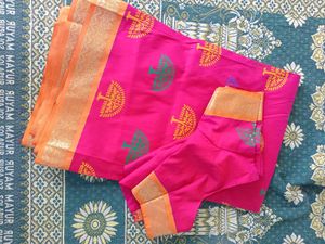 Pink Printed Saree with Blouse