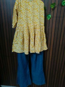 Yellow Printed Kurta with Blue Palazzos jens