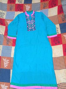 sky blue gala work kurti for women