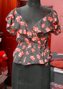 Floral Off Shoulder Frill Top With Adjustable Straps
