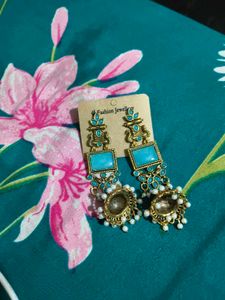 Boho Turquoise Jhumka Earrings