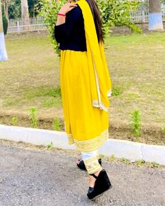 Khushal Women Yellow Ethnic Motifs Empire Kurta With Trouser &amp; With Dupatta