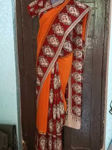 GentlyUsed UniqueKalamkariPrint Saree+Stiched