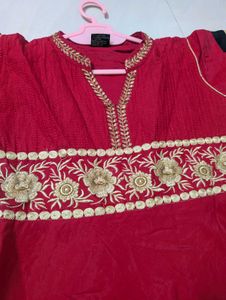 Red Ethnic Gown with Gold Embroidery