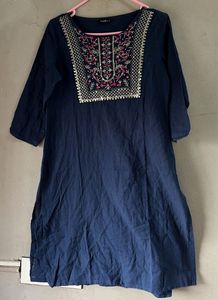 Navy Blue Embroidered Kurta