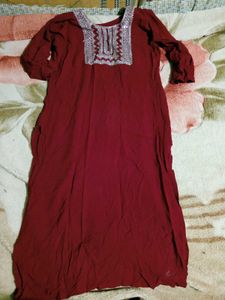 Maroon Embroidered Kurta