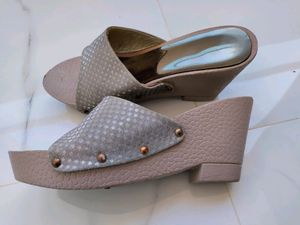 Grey Beige Wedge Heels
