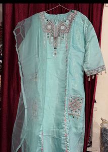 Embroidered Teal Kurta Set with Dupatta