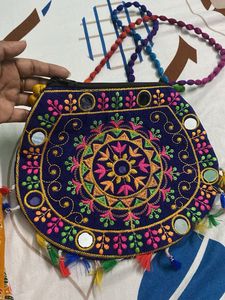 Embroidered Sling Bag with Mirrors