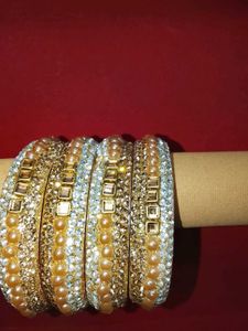 Exquisite Pearl & Crystal Bangles Set
