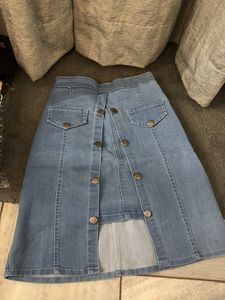 Denim Button-Front Skirt