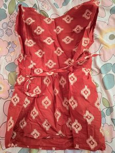 Red Ikat Print Kurta