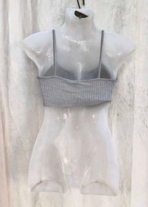 I. Grey Ribbed Crop Tank Top