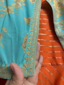 Orange-turquoise Ethnic fusion gown + coat