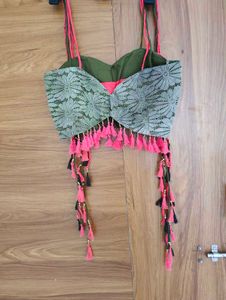 Vibrant Pink &amp; Olive Green Lehenga Choli Set