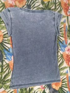Blue T-Shirt with Cuffed Sleeves