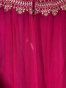 Dark Pink Embroidered Over Coat with Dupatta