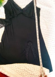 Lace Trim Black Slip nighty with thong