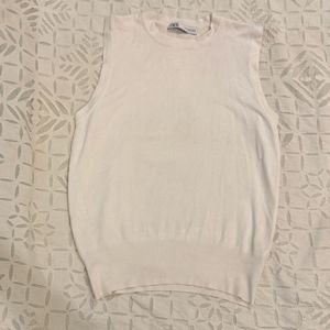 Cream Sleeveless Knit Top