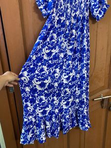 Blue &amp; White Floral Smocked Dress