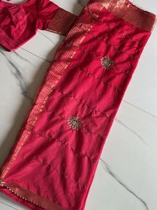 Stunning Pink Embroidered Saree with Blouse