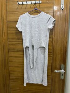 Grey Ribbed High Neck Tunic