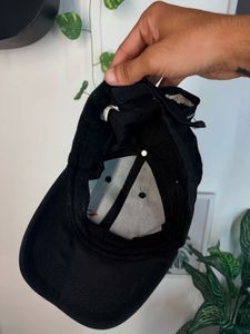 Black Baseball Cap with Red Maple Leaf