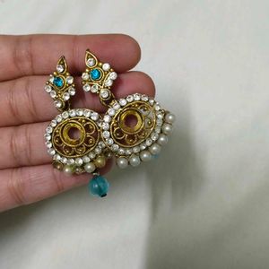 Elegant Gold Tone Earrings with Blue Beads