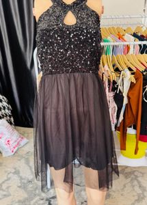 Sparkly Black Halter Neck Dress