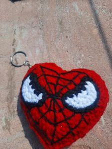 Crochet Batman Heart-Shaped Keychain