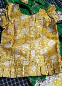 Green &amp; Yellow Pattu-Pavadai Set 5-6years