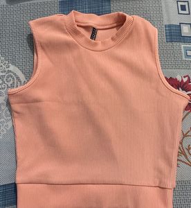Peach and Mustard Ribbed Sleeveless Tops