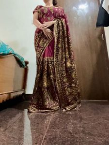 zardosi Embroidered magenta bridal saree