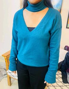 Stylish Teal Cutout Sweater