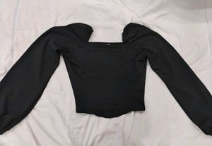 Black Square Neck Corset ,pull sleeves Crop Top