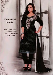 Black Dress Material with Embellishments