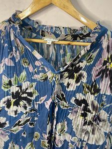 Blue Floral Print Flowy Tunic Top